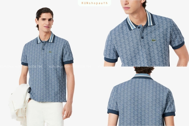 Áo polo Lacoste Monogram tone xanh hiện đại