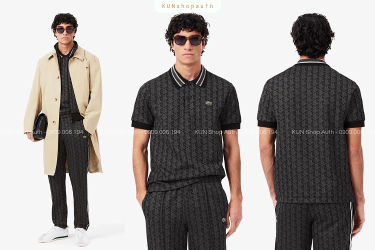 Áo Polo Lacoste Monogram Sọc Đen Trắng