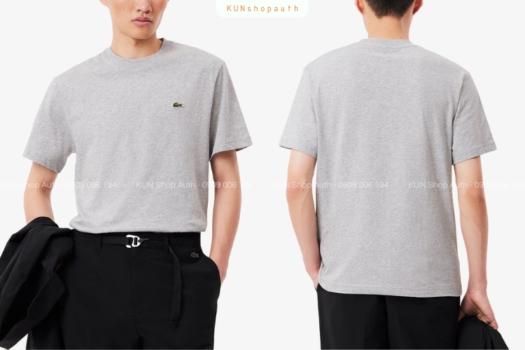 Áo thun Lacoste xám đi cùng quần ống suông