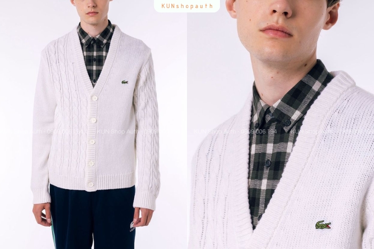 Combo Áo Cardigan đi cùng Áo Sơ Mi Caro Lacoste