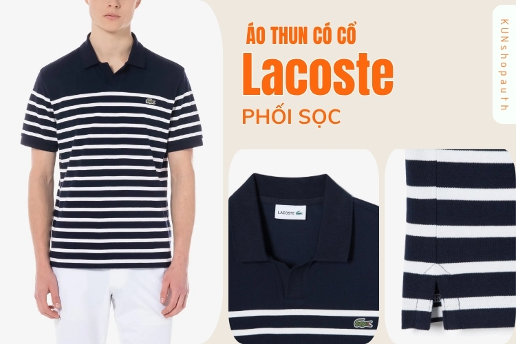 Áo thun có cổ Lacoste phối sọc