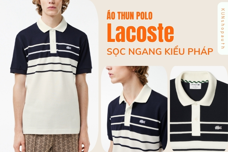 Áo thun polo Lacoste hoạ tiết sọc ngang kiểu Pháp